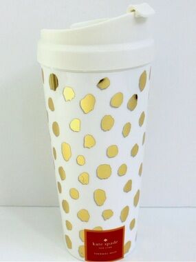 NWT Kate Spade Gold Flamingo Dot Travel Thermal Tumbler Mug 16 oz